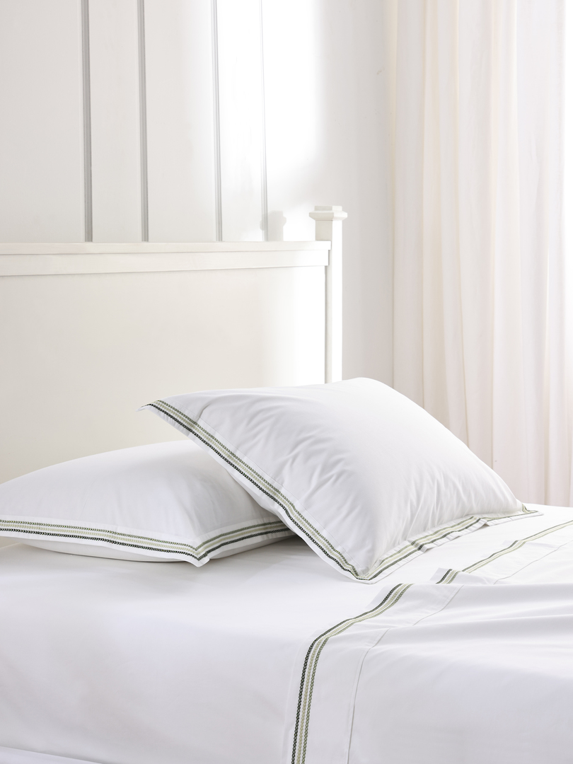 MM Linen Medea Green Embroidered Sheet Set  250TC Pure Cotton Percale image 0